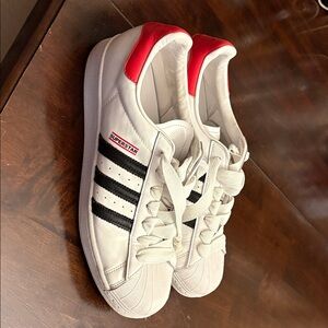 adidas run dmc Sneakers with Black Stripes and Red Heel Tab